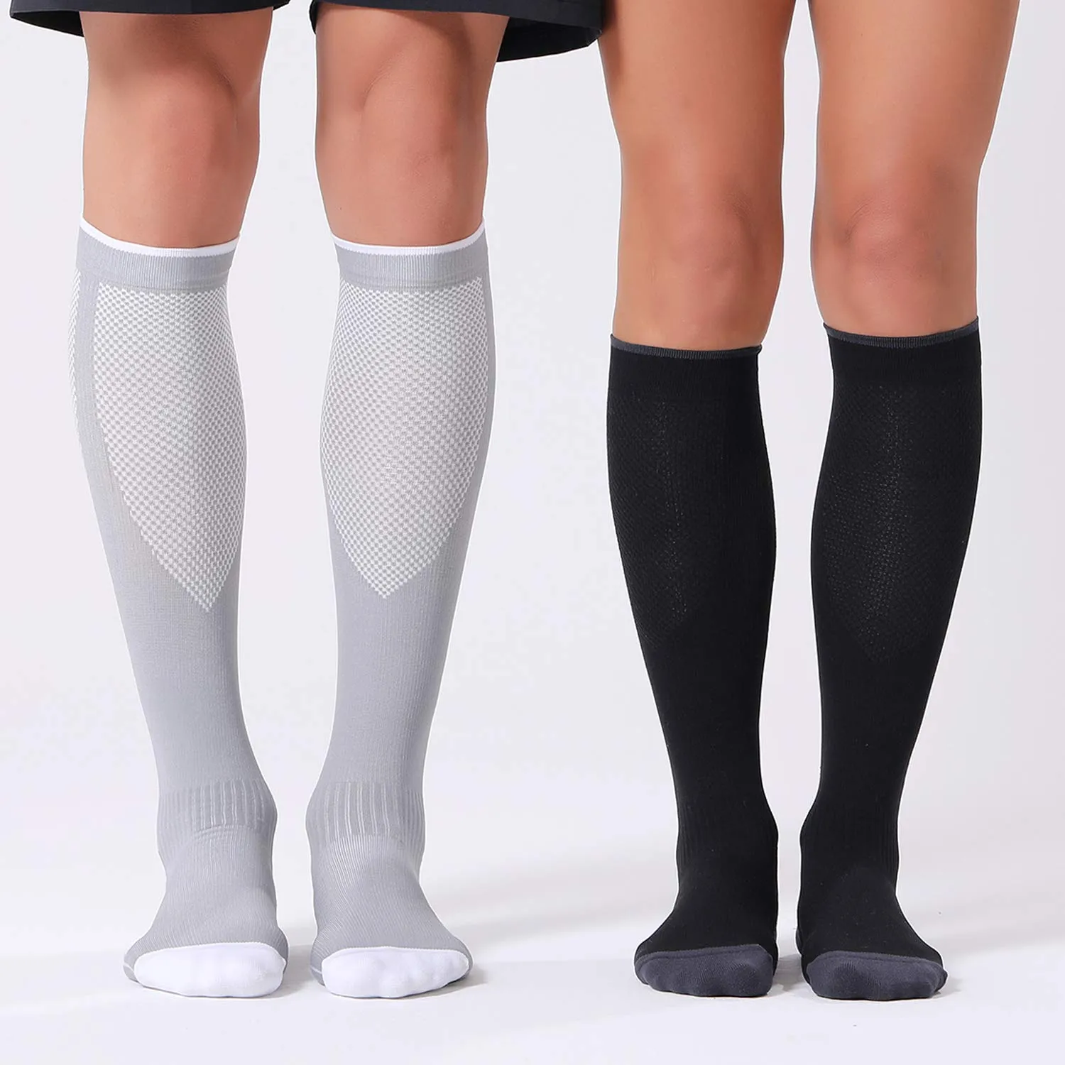 FITRELL 3 Pairs Compression Socks for Women and Men 20-30mmHg- Circulation and Muscle Support Socks for Travel, Running, Nurse, Knee High Socks, Medical Black White Grey S/M