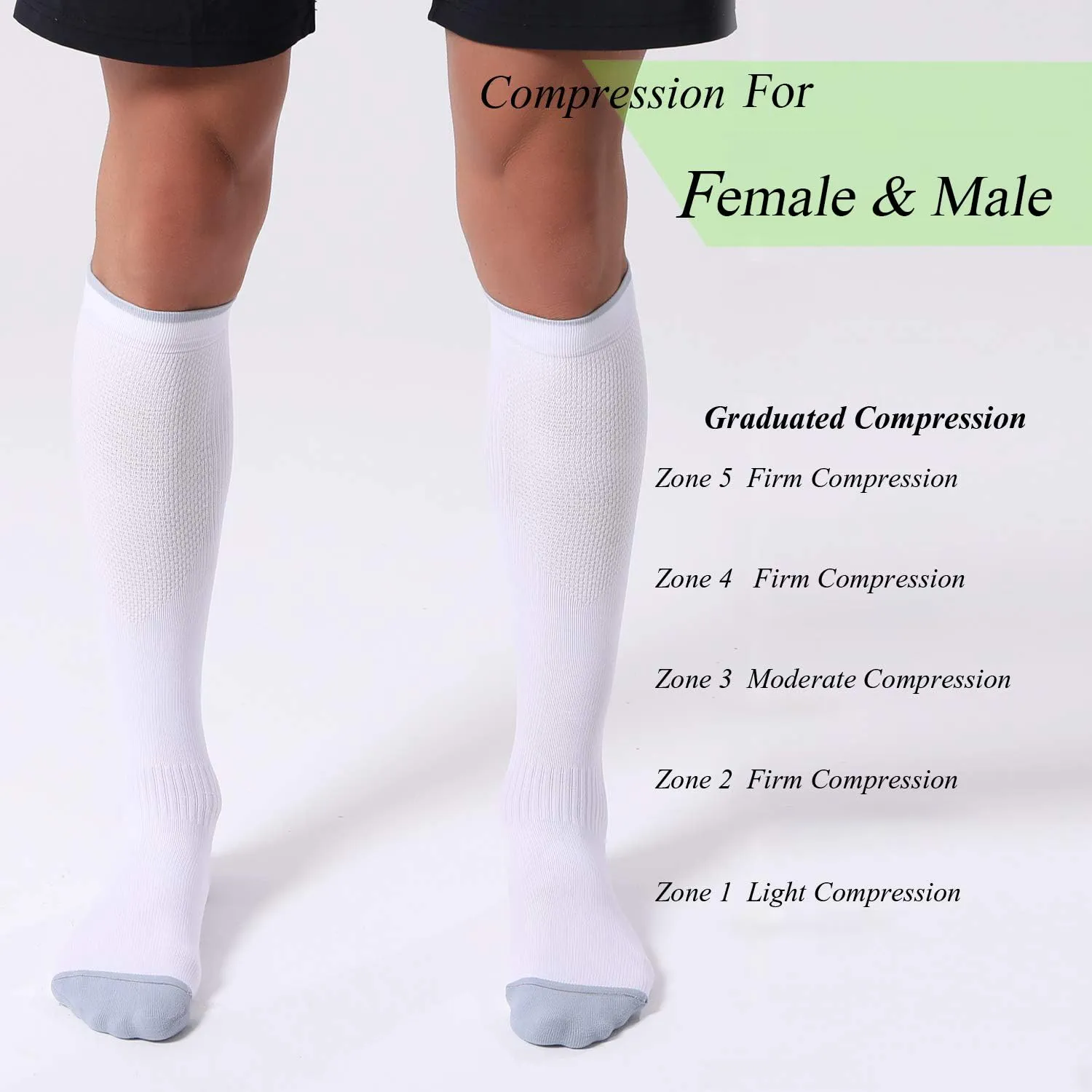FITRELL 3 Pairs Compression Socks for Women and Men 20-30mmHg- Circulation and Muscle Support Socks for Travel, Running, Nurse, Knee High Socks, Medical Black White Grey S/M