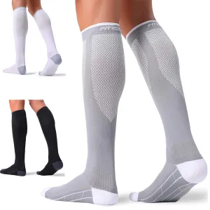 FITRELL 3 Pairs Compression Socks for Women and Men 20-30mmHg- Circulation and Muscle Support Socks for Travel, Running, Nurse, Knee High Socks, Medical Black White Grey S/M