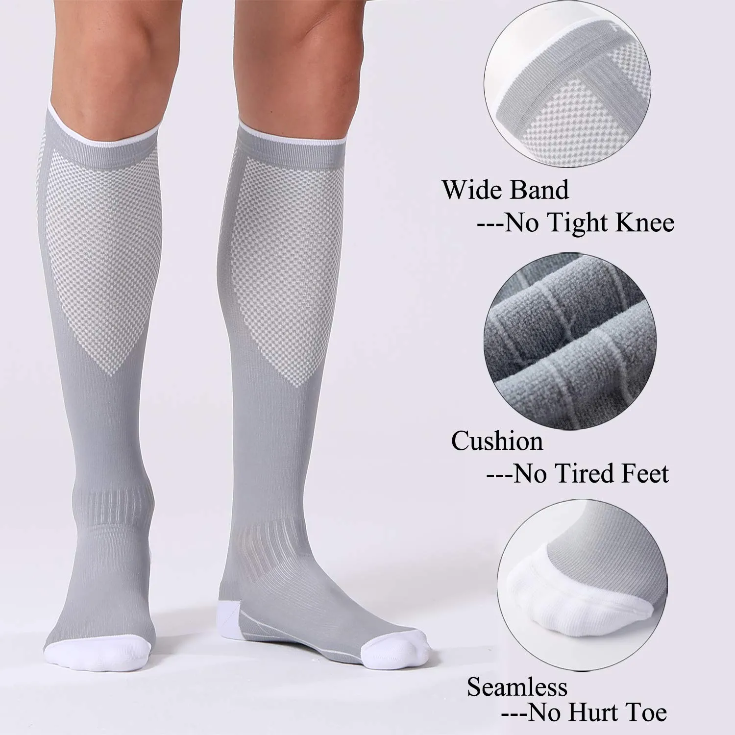 FITRELL 3 Pairs Compression Socks for Women and Men 20-30mmHg- Circulation and Muscle Support Socks for Travel, Running, Nurse, Knee High Socks, Medical Black White Grey S/M