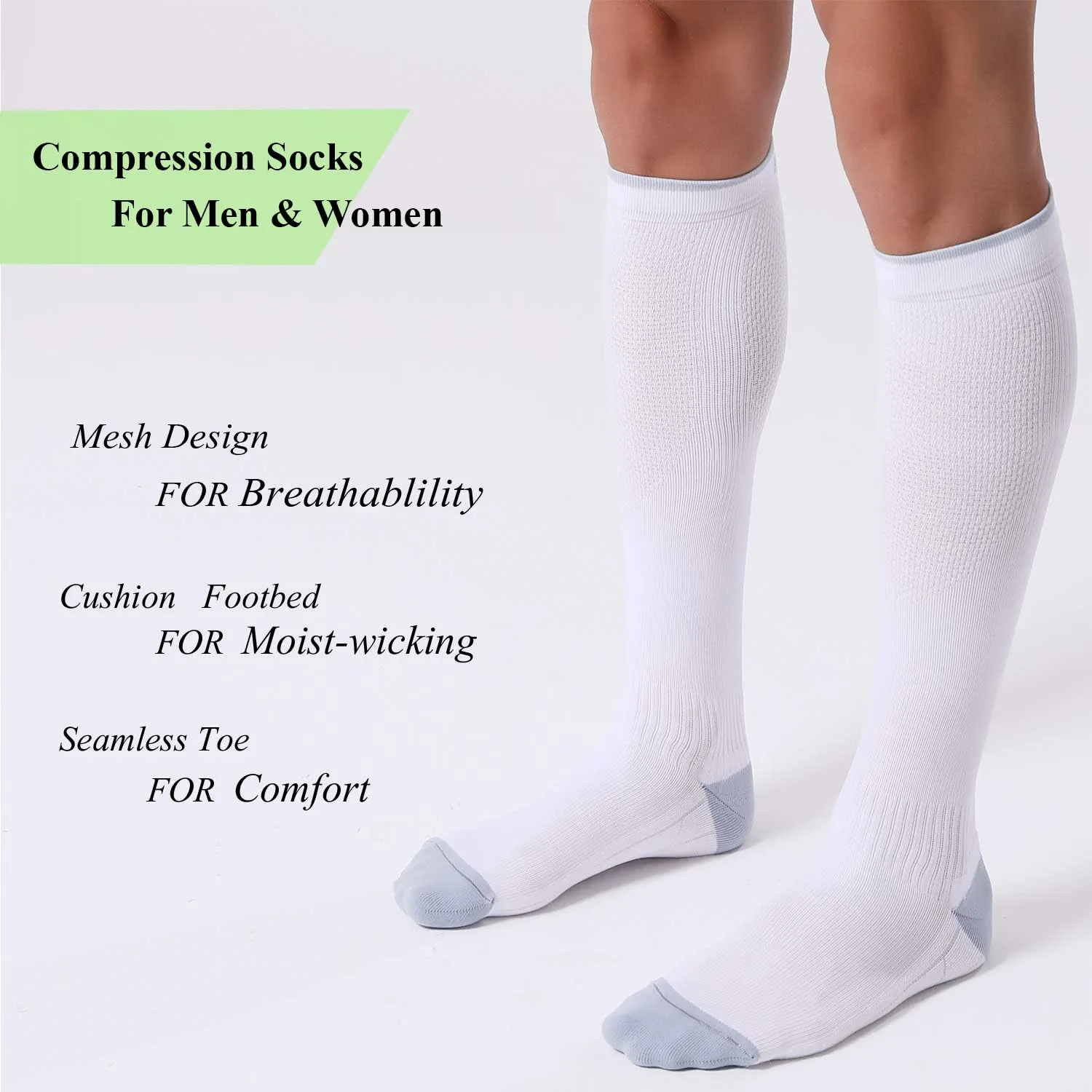 FITRELL 3 Pairs Compression Socks for Women and Men 20-30mmHg- Circulation and Muscle Support Socks for Travel, Running, Nurse, Knee High Socks, Medical Black White Grey S/M