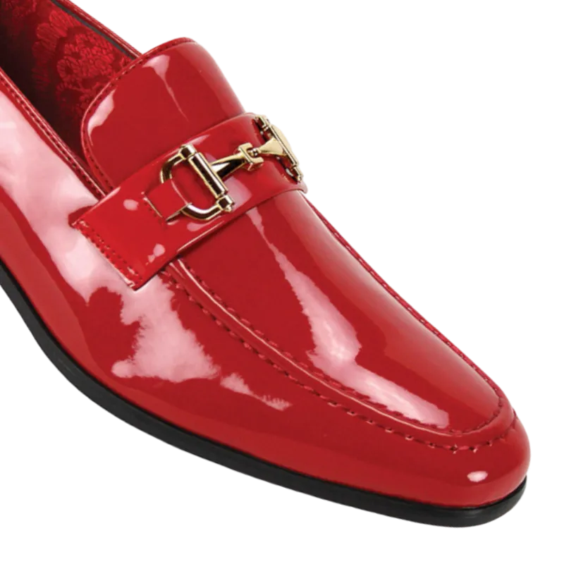 Globe footwear red men's patent leather dress shoes gold buckle tuxedo loafer
