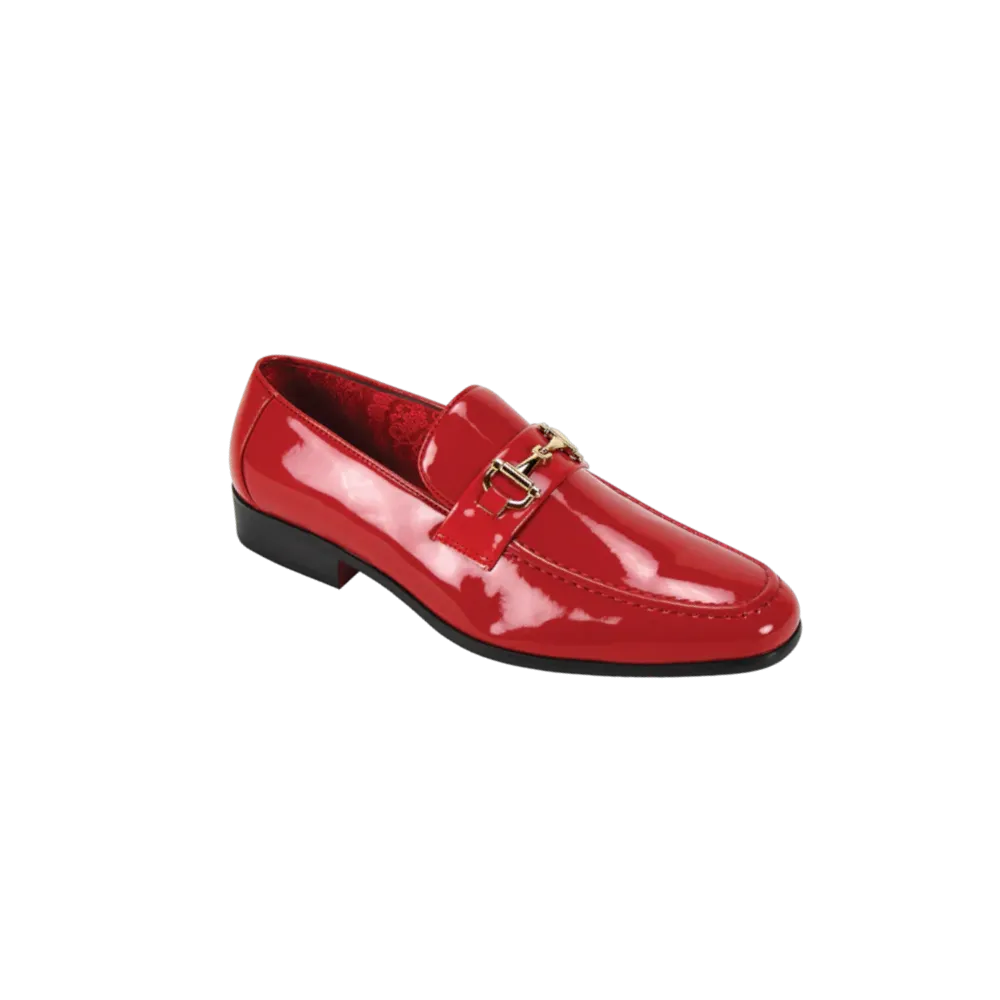 Globe footwear red men's patent leather dress shoes gold buckle tuxedo loafer