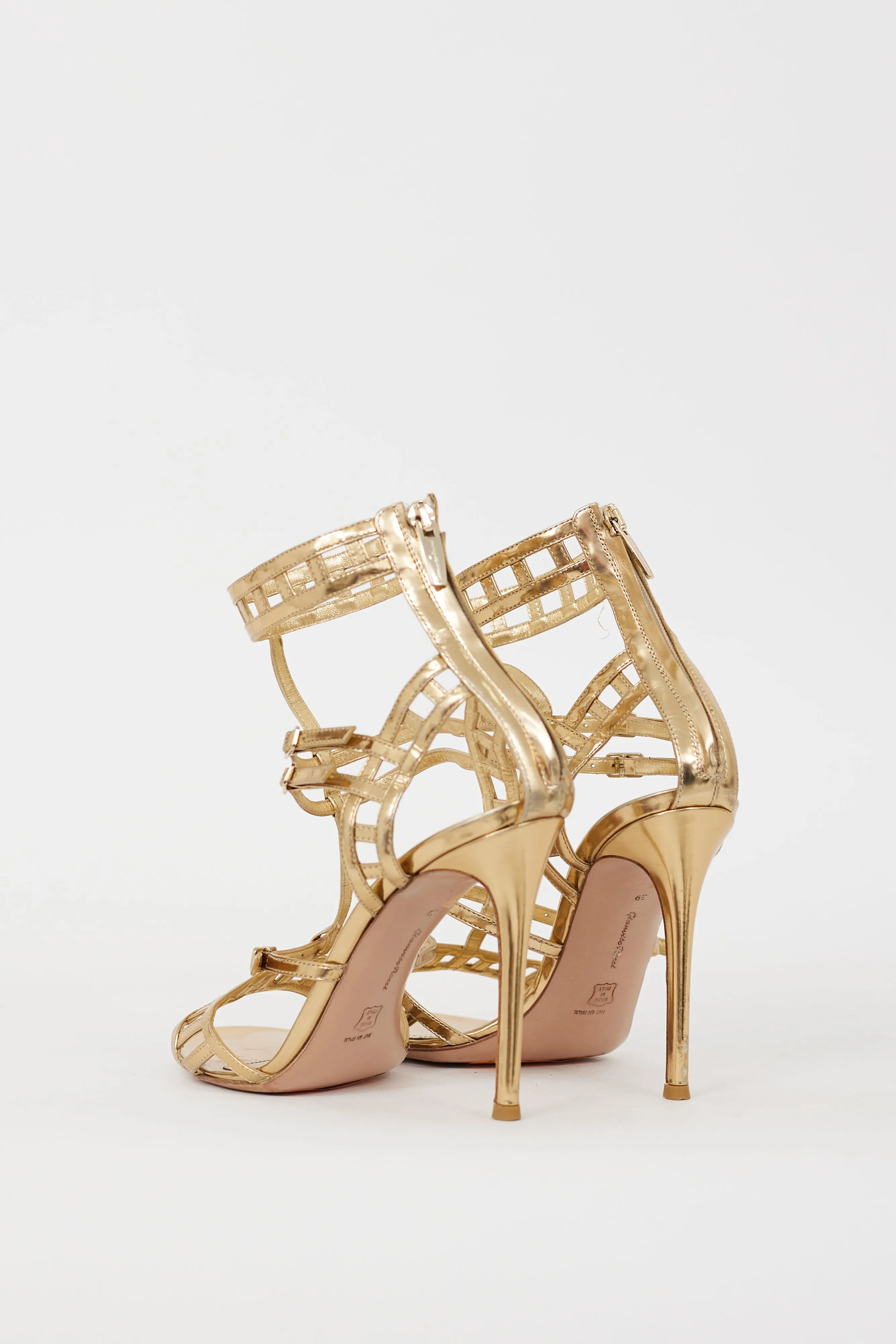 Gold Leather Caged Heel
