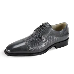 Grey Lace-Up Men's genuine Leather Dress Shoe - Alligator Panel