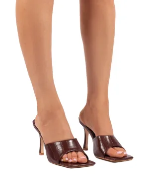 Harlow Chocolate Croc PU Heeled Mules
