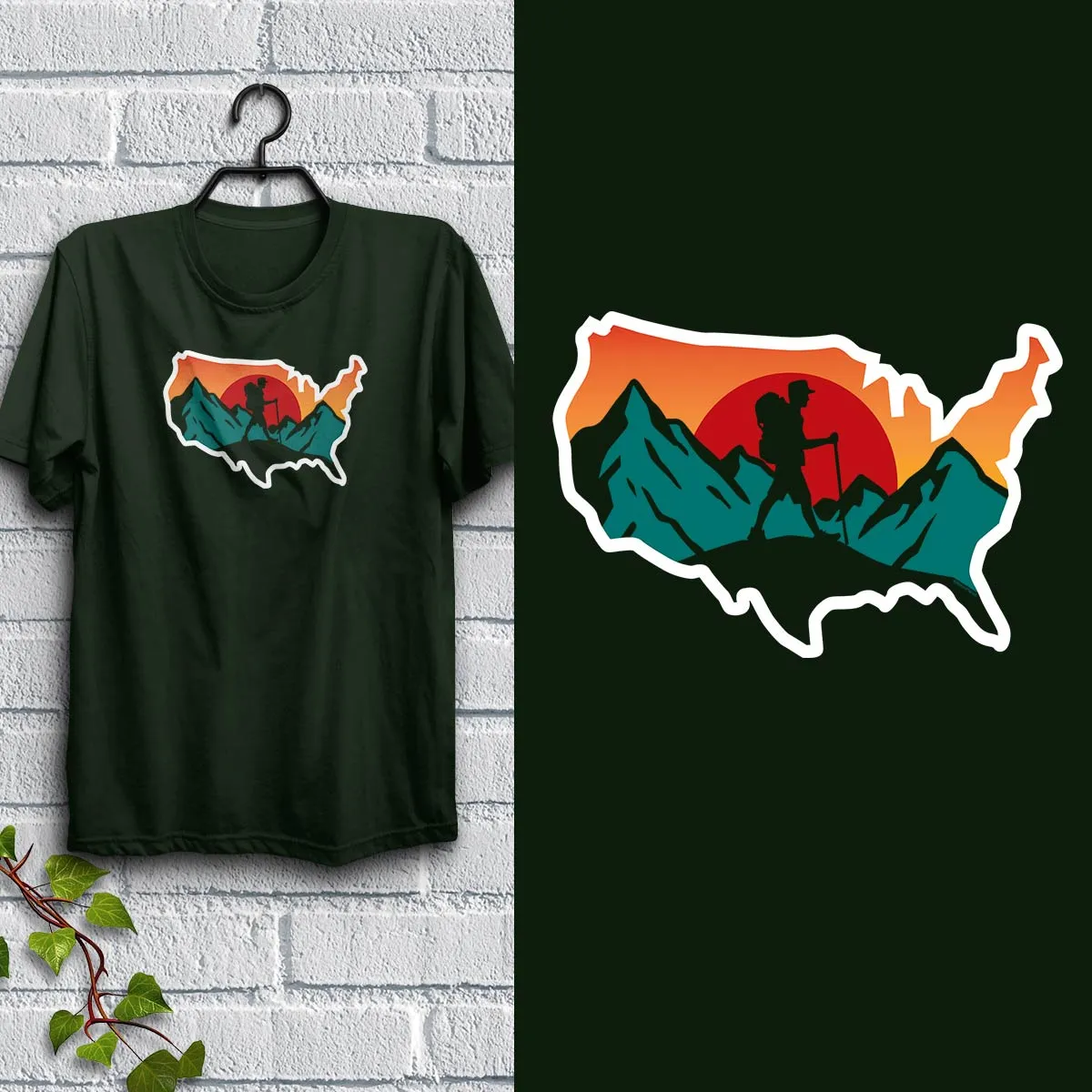 Hike USA T-Shirt, 100% Cotton, S-XXL, Adult Unisex Tshirt