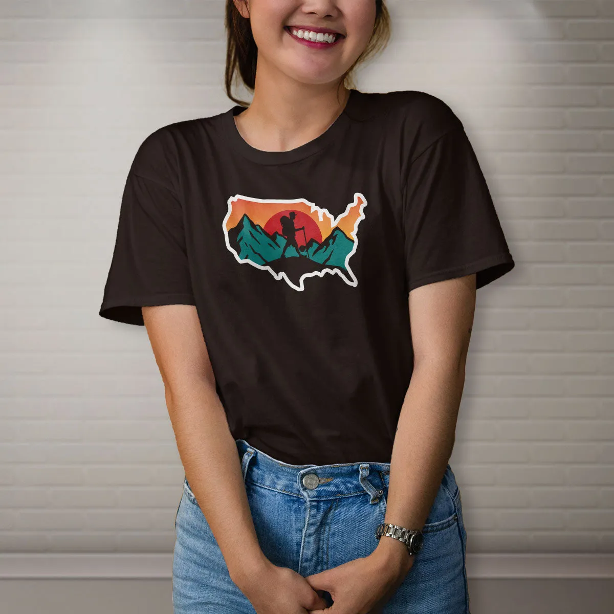 Hike USA T-Shirt, 100% Cotton, S-XXL, Adult Unisex Tshirt