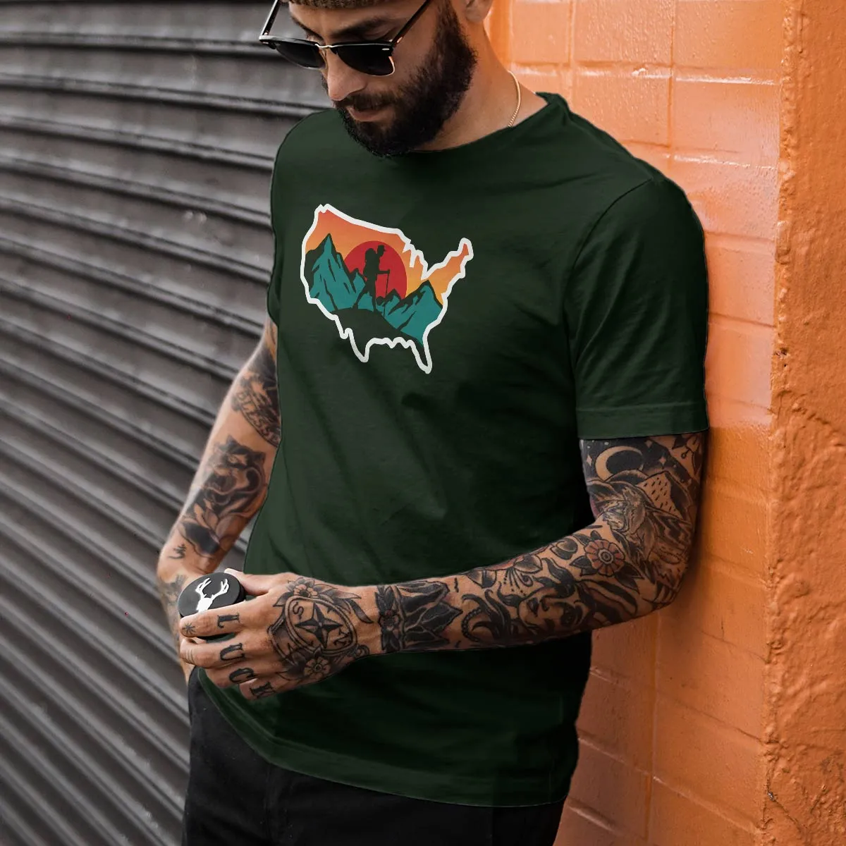 Hike USA T-Shirt, 100% Cotton, S-XXL, Adult Unisex Tshirt