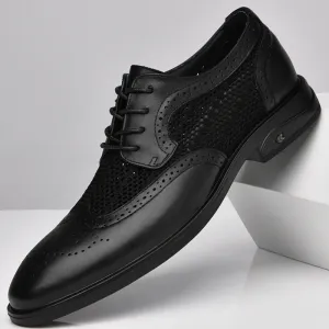 Hnzxzm Fashion Men Oxfords Shoes Genuine Leather Man Casual Shoes Lace-up Formal Business Wedding Dress Shoes Hollow Out Flats