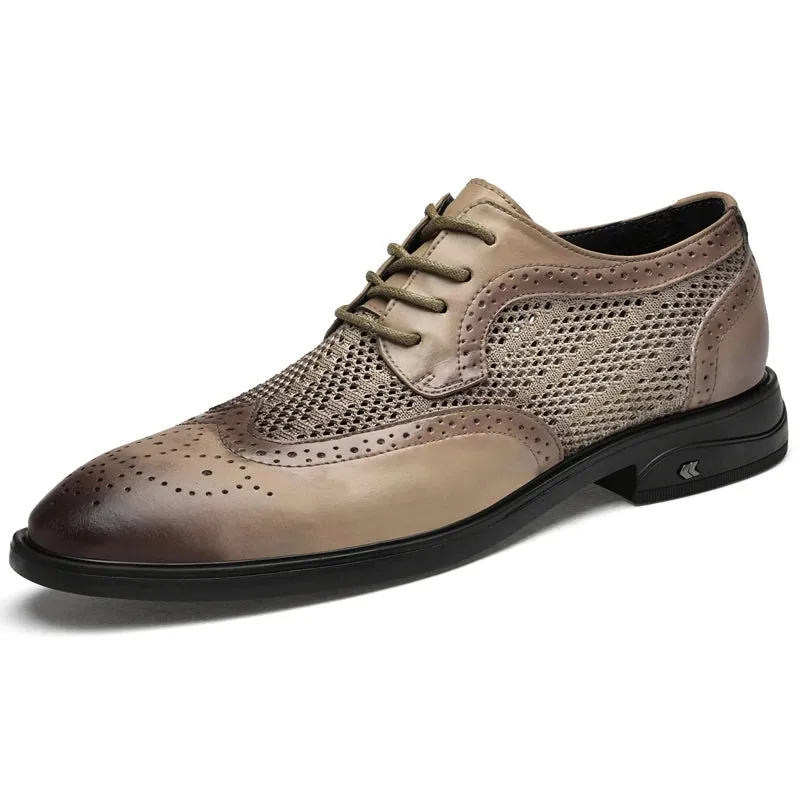 Hnzxzm Fashion Men Oxfords Shoes Genuine Leather Man Casual Shoes Lace-up Formal Business Wedding Dress Shoes Hollow Out Flats