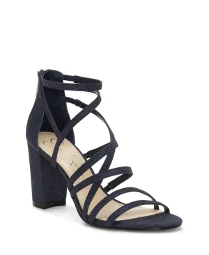 Jessica Simpson Stassey Strappy Block Heel Dress Sandals Shoes Navy Blue 8.5M