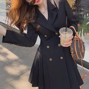 Joskaa Black Friday Sales Blazer Dress Women Elegant Black Party Dress Korean One Piece Oversize Long Sleeve Double Breasted Office Dress Autumn New