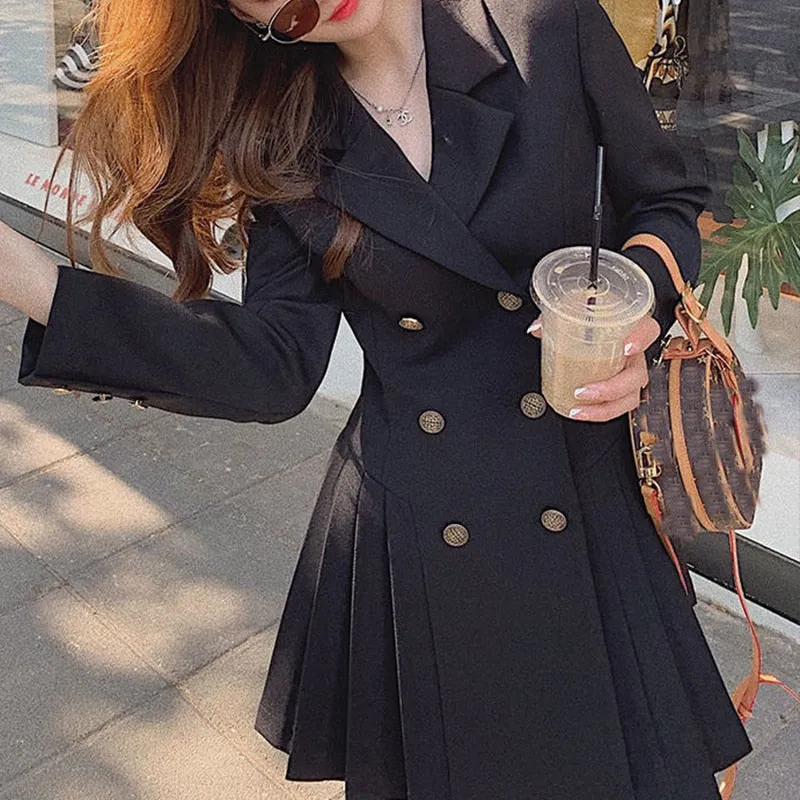Joskaa Black Friday Sales Blazer Dress Women Elegant Black Party Dress Korean One Piece Oversize Long Sleeve Double Breasted Office Dress Autumn New