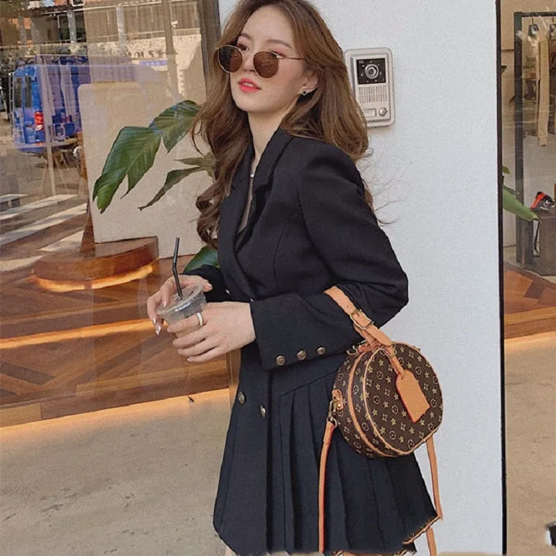 Joskaa Black Friday Sales Blazer Dress Women Elegant Black Party Dress Korean One Piece Oversize Long Sleeve Double Breasted Office Dress Autumn New