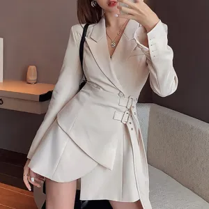 Joskaa hoco dresses Black Friday Sales Mini Party Blazer Dress Women Korean One-Piece Office Lady Elegant Dress Chic Sashes Design Long Sleeve Clothes Winter New