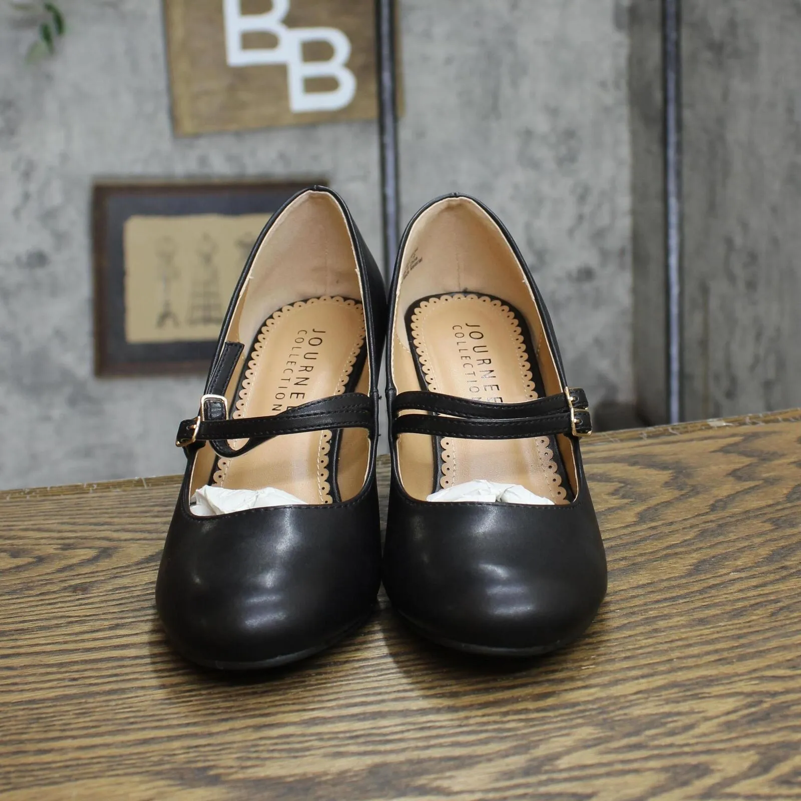 Journee Collection Womens Windy Round Toe Block Heel Mary Jane Pumps Black 7.5M
