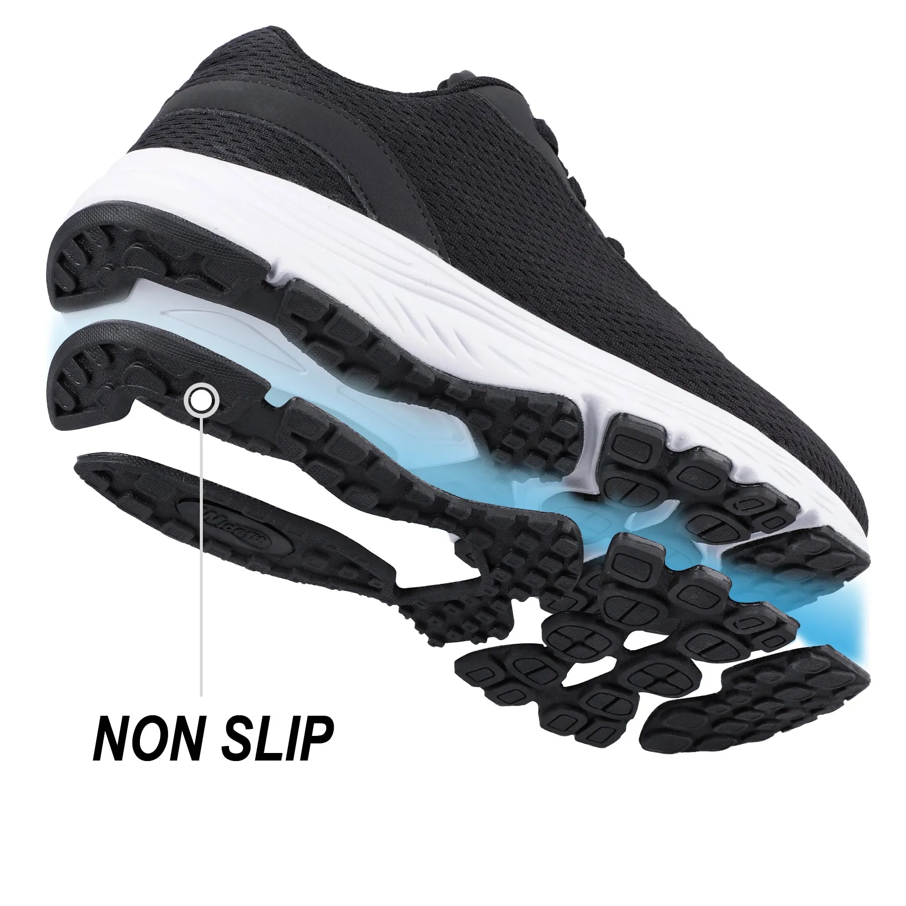 Knixmax Extra Wide Lightweight Women's Running Shoes for Flatfoot Black Sport Shoes with Wide Toe Box