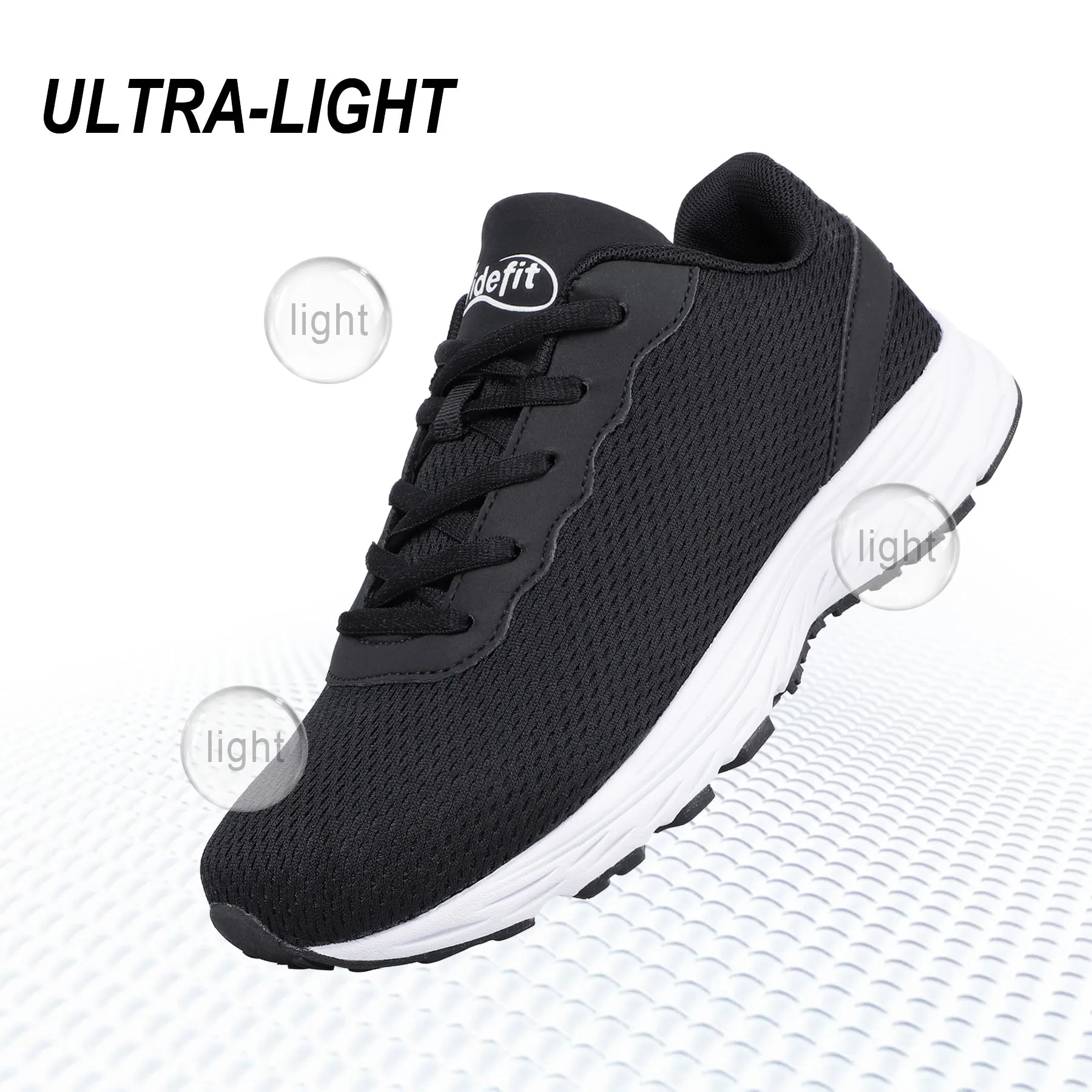 Knixmax Extra Wide Lightweight Women's Running Shoes for Flatfoot Black Sport Shoes with Wide Toe Box