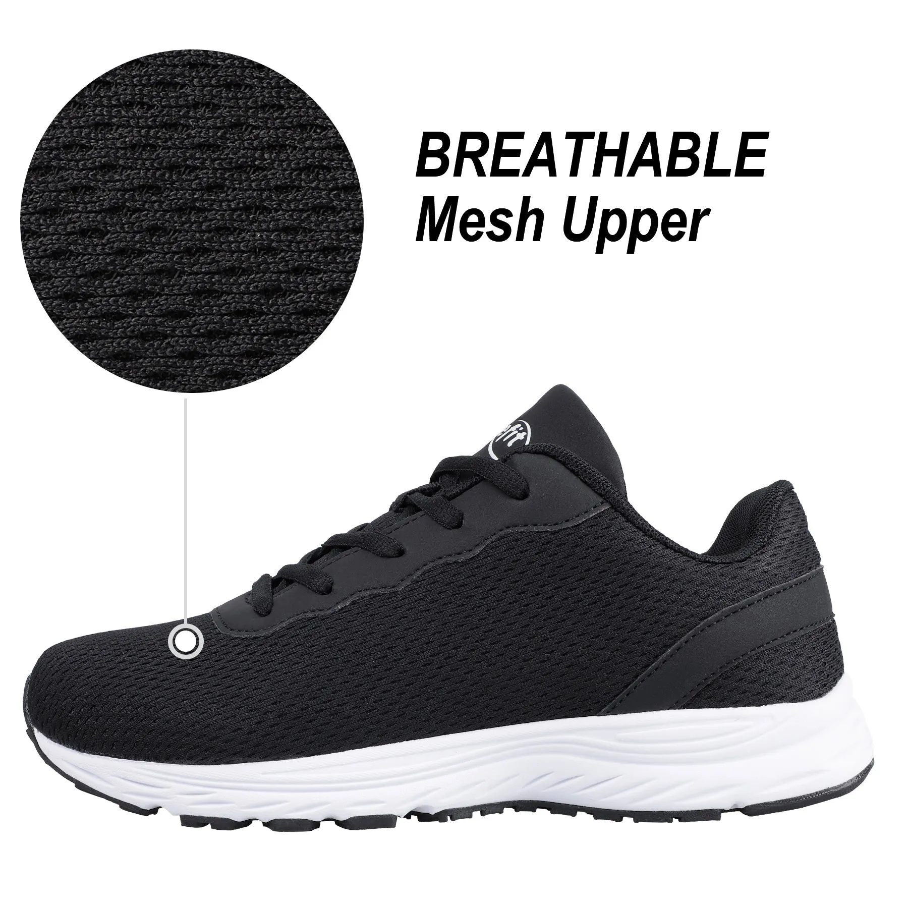 Knixmax Extra Wide Lightweight Women's Running Shoes for Flatfoot Black Sport Shoes with Wide Toe Box
