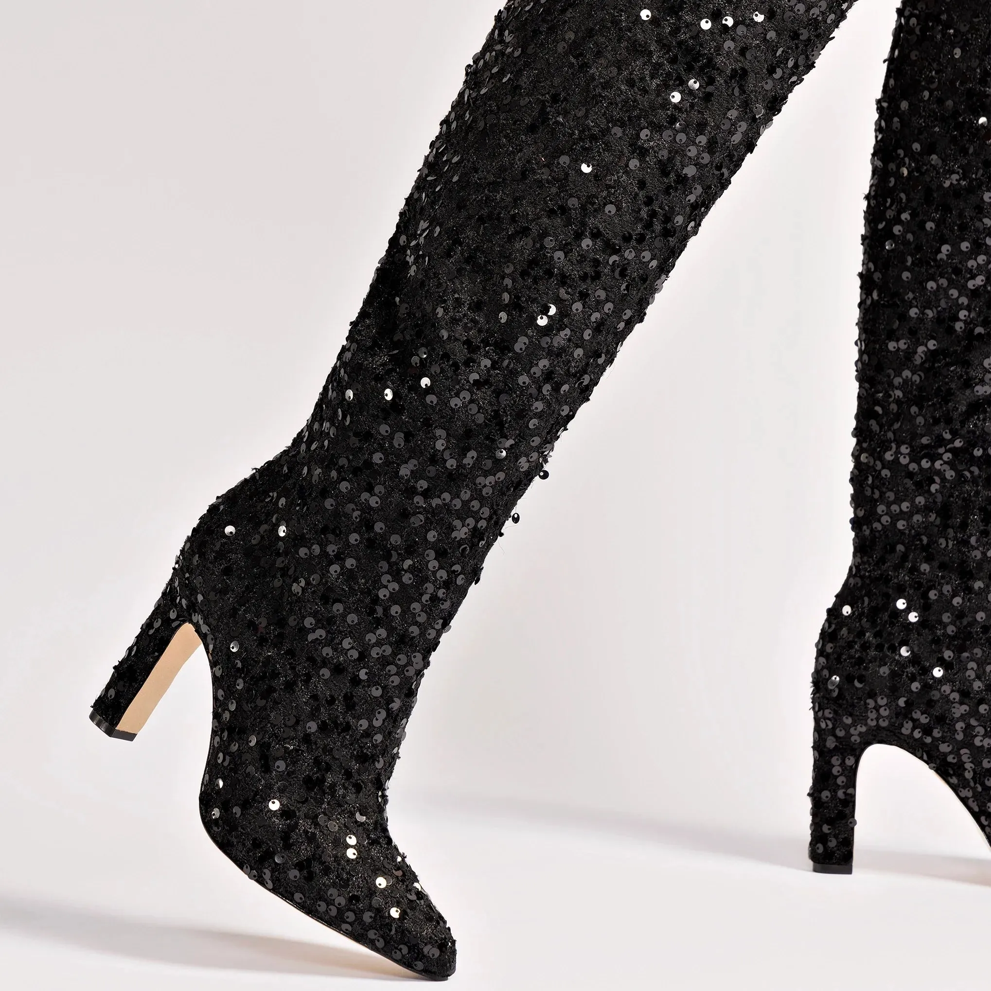 Larroude Cindy Hi Boot In Black Sequins