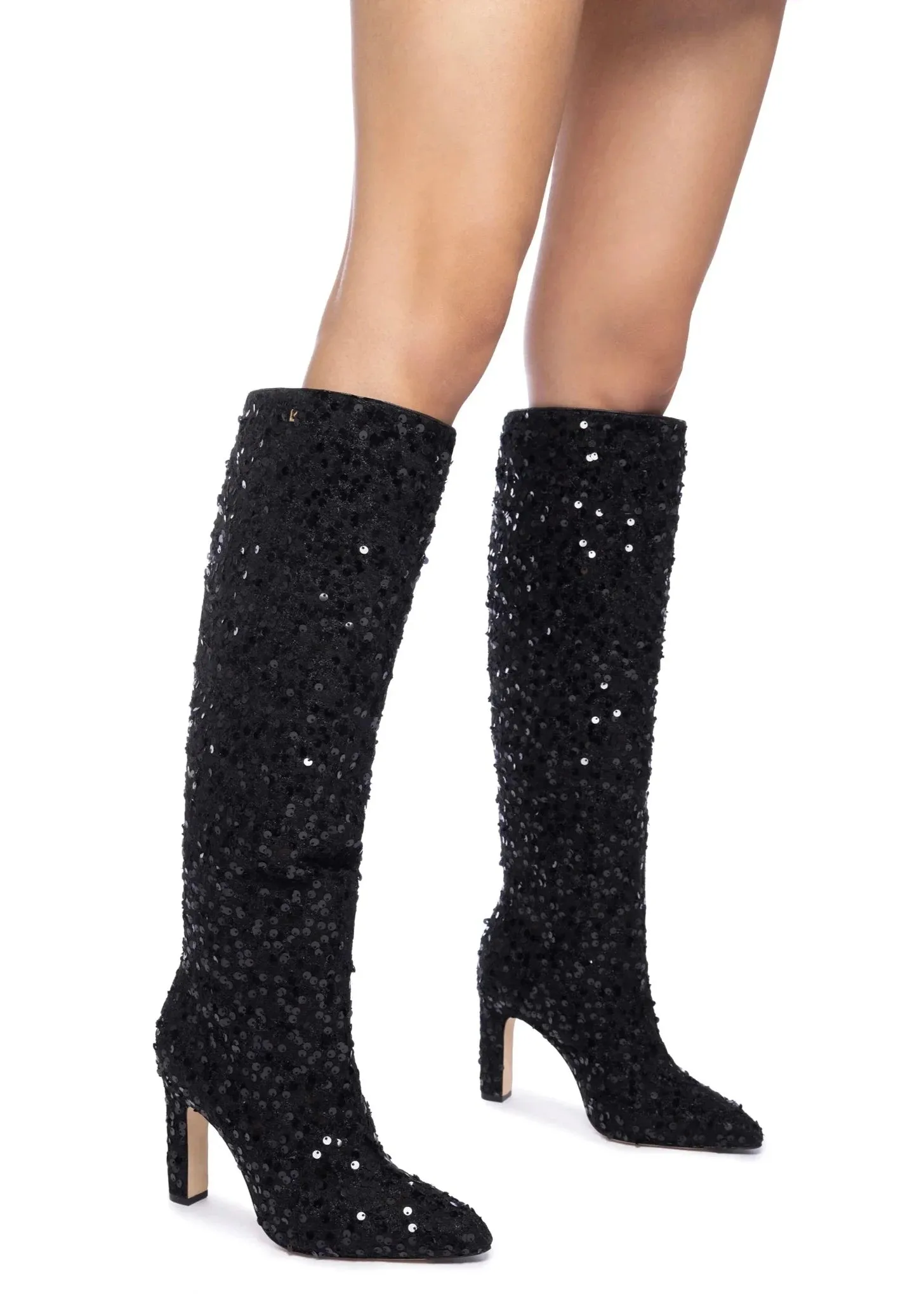 Larroude Cindy Hi Boot In Black Sequins