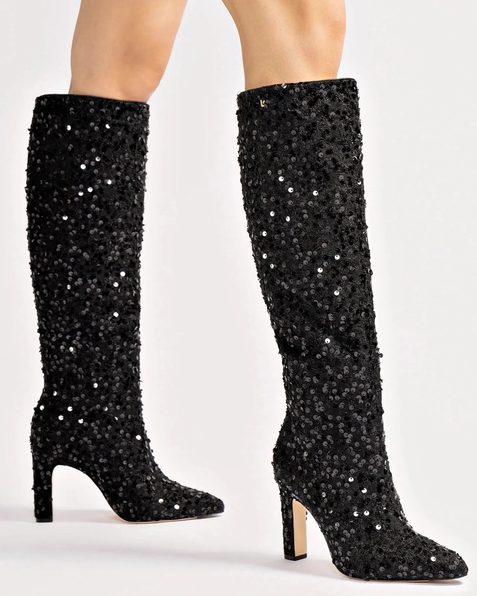 Larroude Cindy Hi Boot In Black Sequins