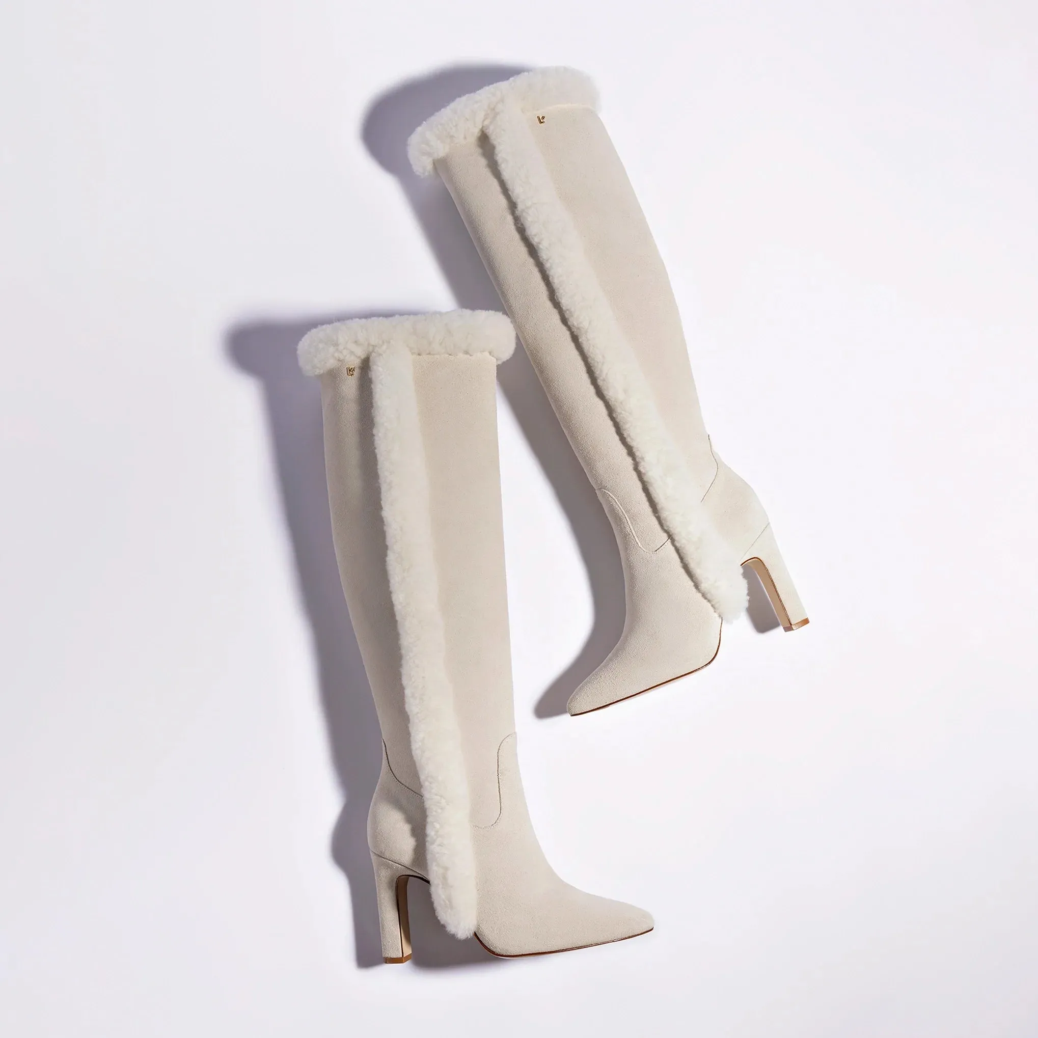 Larroude Cindy Hi Faux Fur Boot In Grey Mushroom Suede