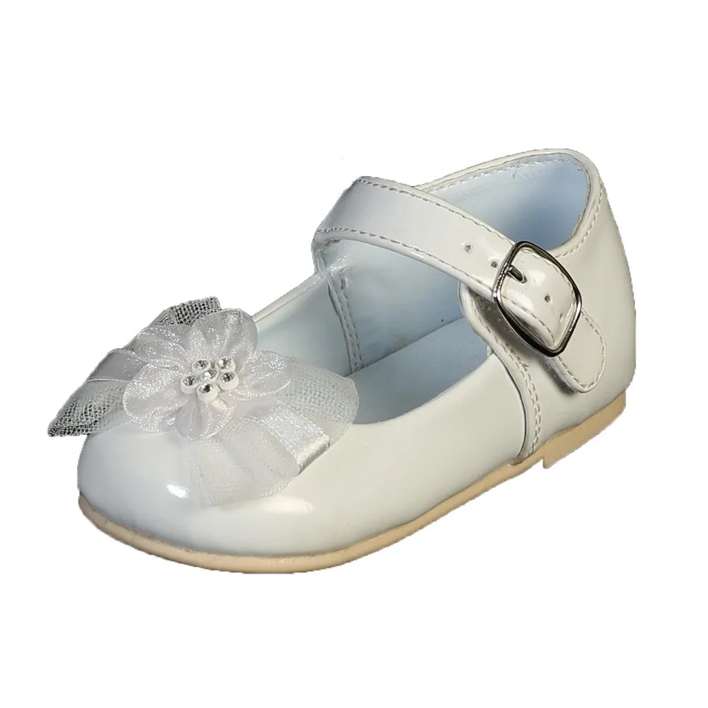 Little Girl White Joyce Flower Bow Strap Dress Shoes 4-6 Toddler