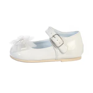 Little Girl White Joyce Flower Bow Strap Dress Shoes 4-6 Toddler