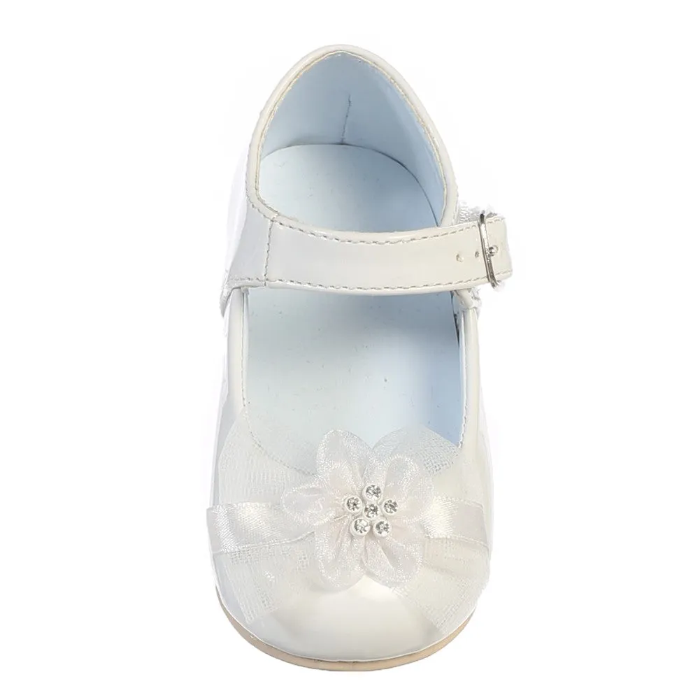Little Girl White Joyce Flower Bow Strap Dress Shoes 4-6 Toddler