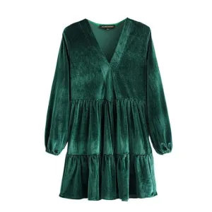 Long Sleeve Velvet Hem Dress