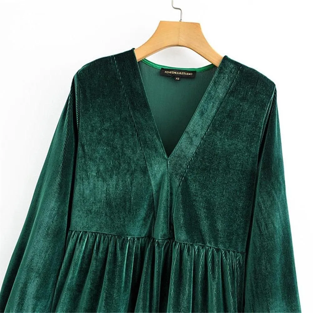 Long Sleeve Velvet Hem Dress