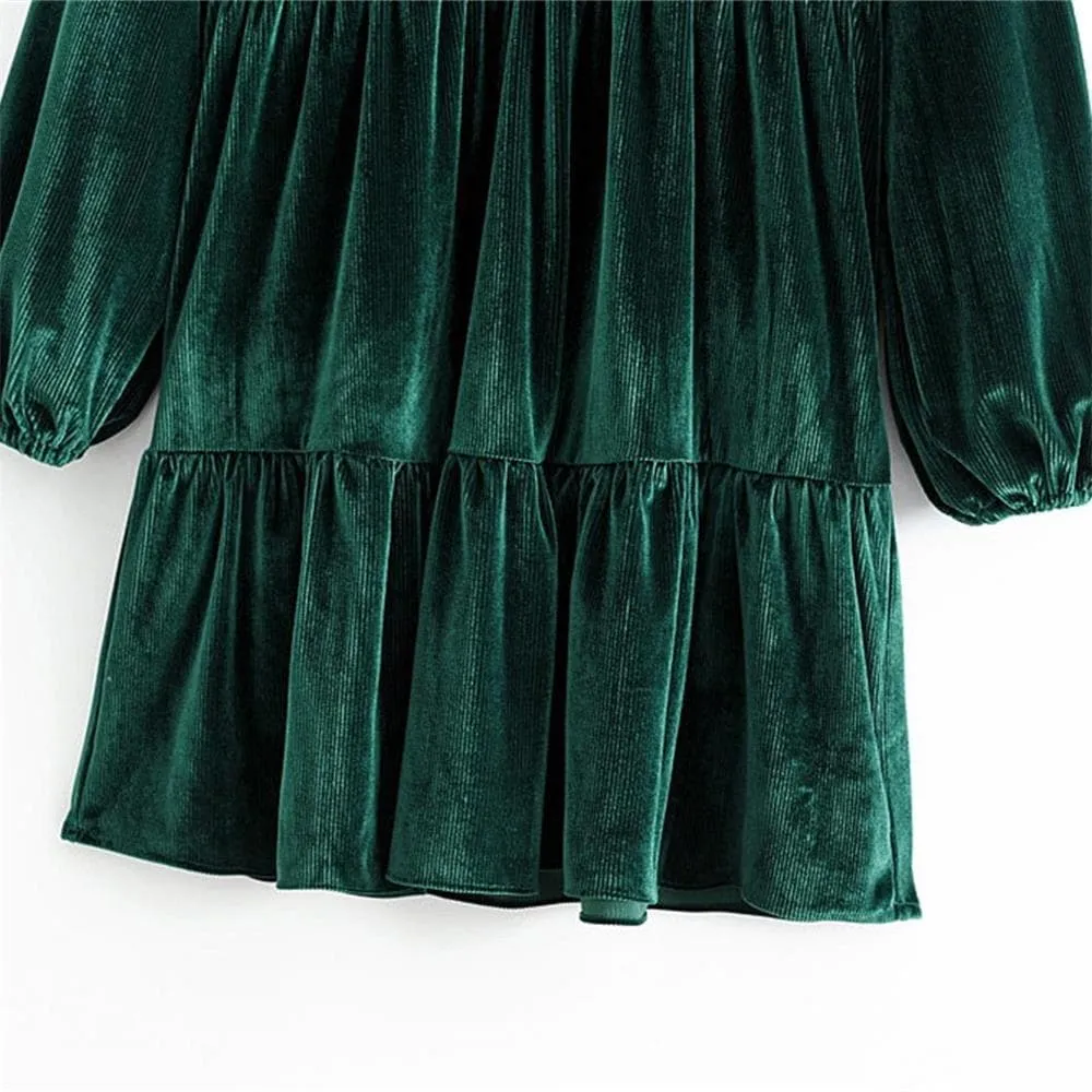 Long Sleeve Velvet Hem Dress