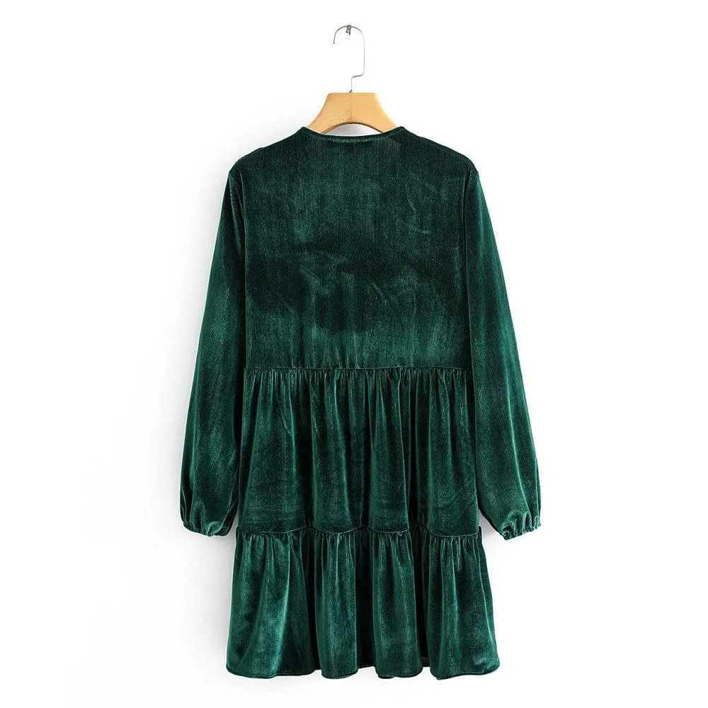 Long Sleeve Velvet Hem Dress