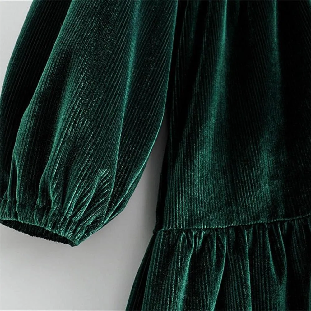 Long Sleeve Velvet Hem Dress