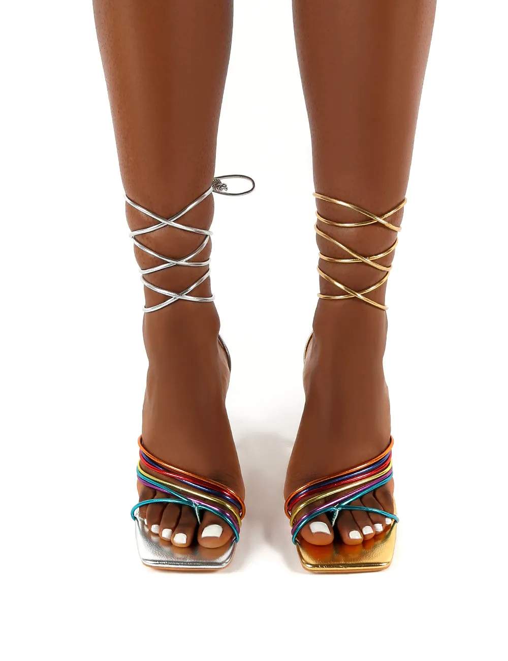 Luckystar Multi Square Toe Wrap Around Ankle Strappy Heels