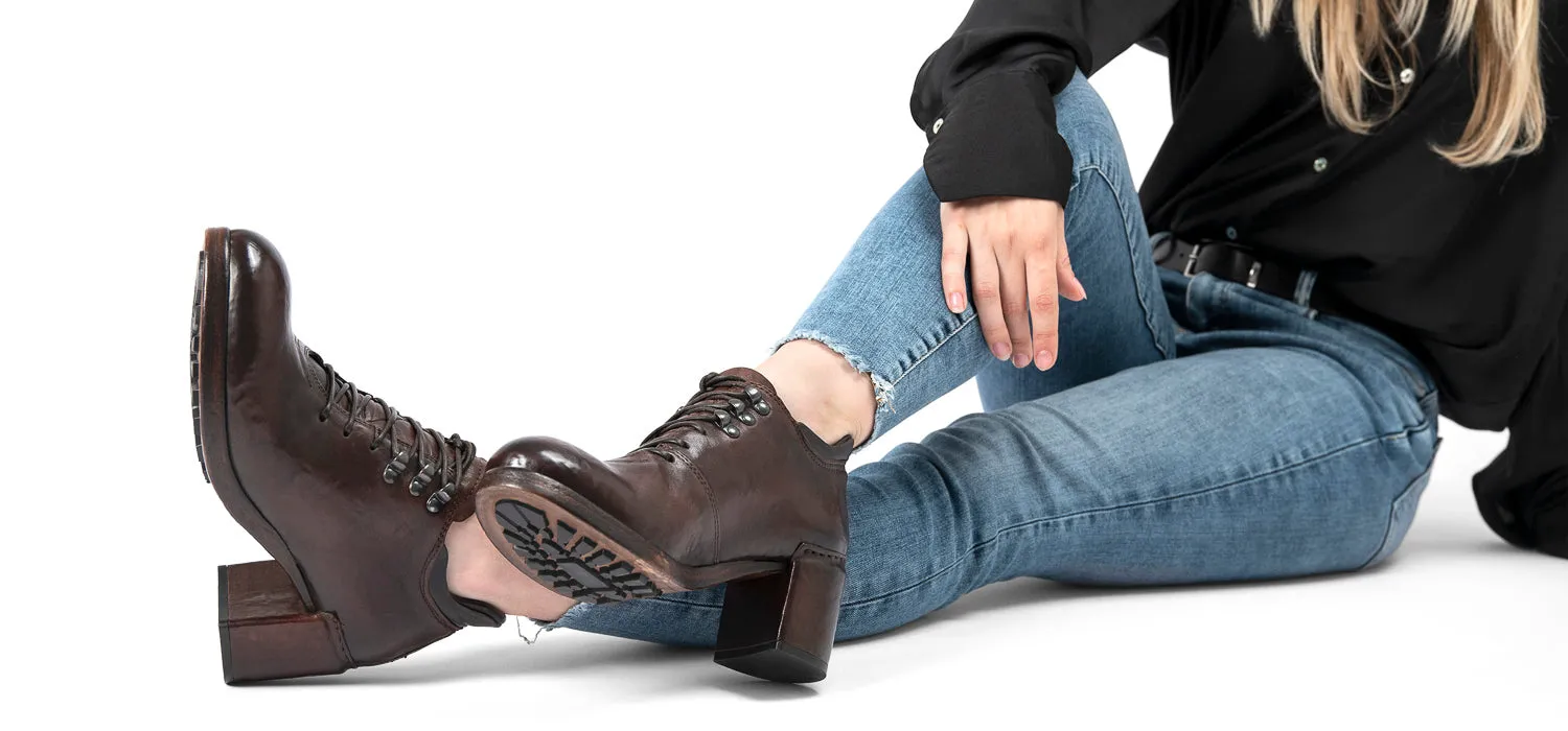 MADISON chocolate-brown lace up hiking shoes.