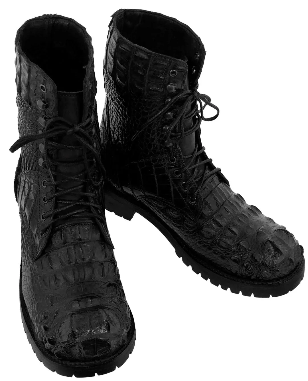 Men's Black Full Alligator Skin Leather Motorcycle Boots Round