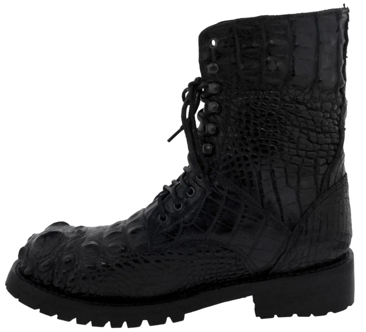 Men's Black Full Alligator Skin Leather Motorcycle Boots Round