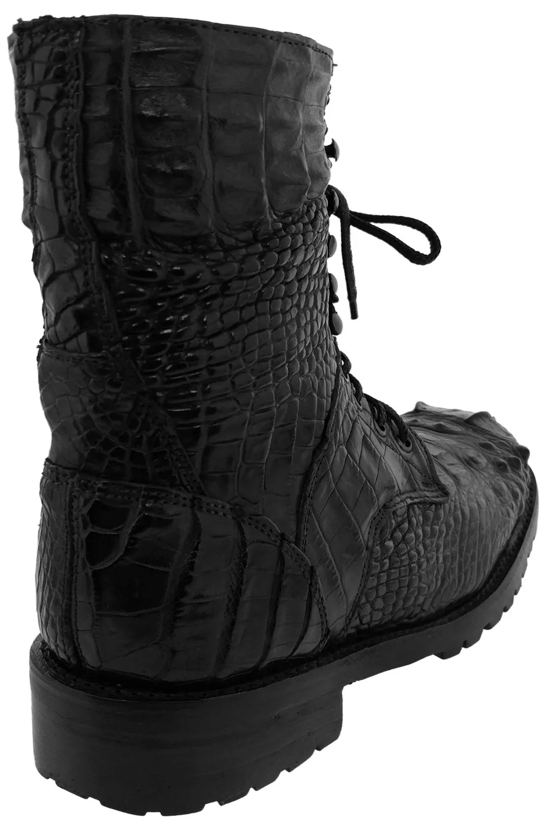 Men's Black Full Alligator Skin Leather Motorcycle Boots Round