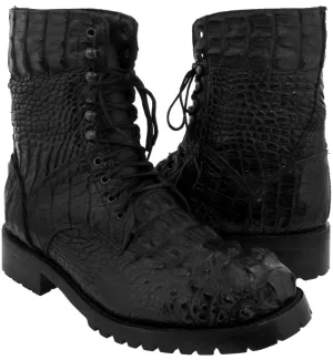 Men's Black Full Alligator Skin Leather Motorcycle Boots Round