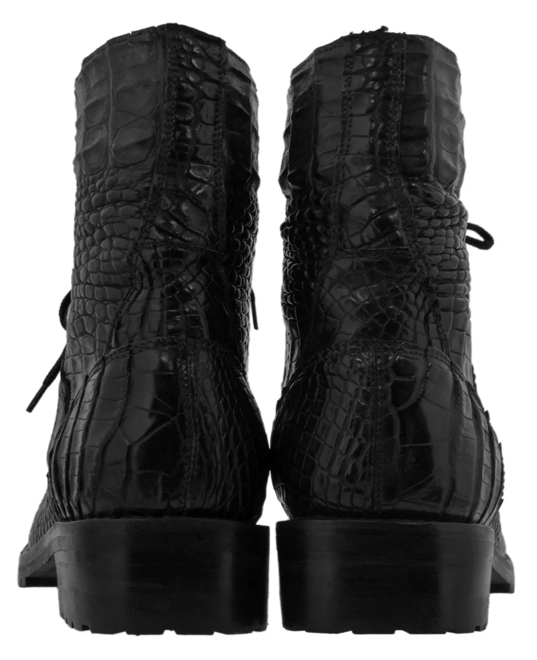 Men's Black Full Alligator Skin Leather Motorcycle Boots Round