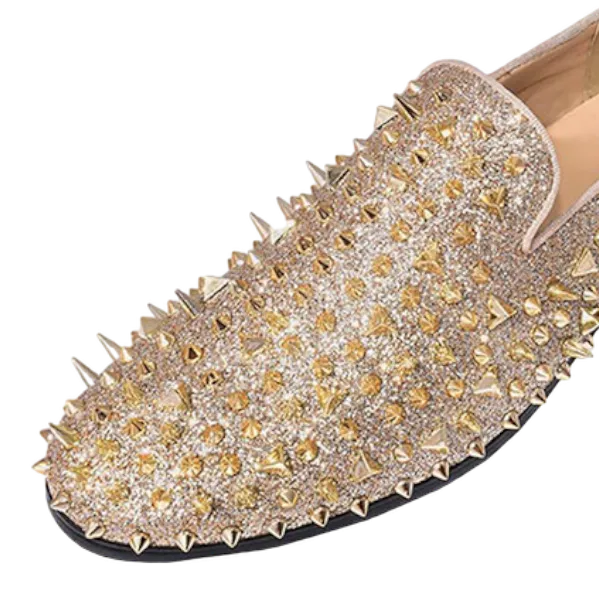 Men's Gold Spikes Slip-On Shoes Smokers Tuxedo Loafers