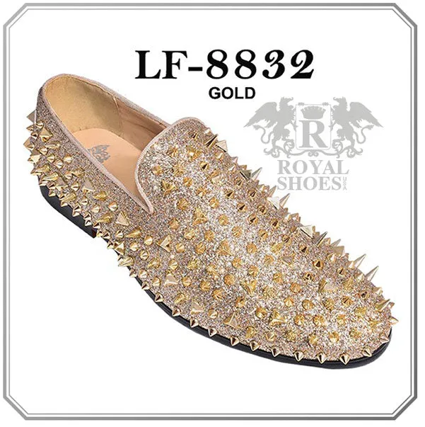 Men's Gold Spikes Slip-On Shoes Smokers Tuxedo Loafers