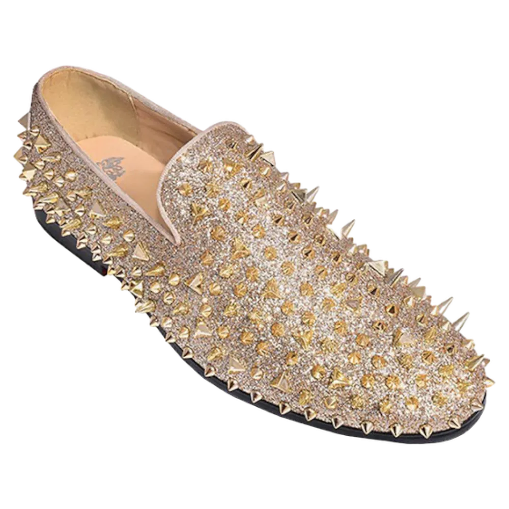 Men's Gold Spikes Slip-On Shoes Smokers Tuxedo Loafers