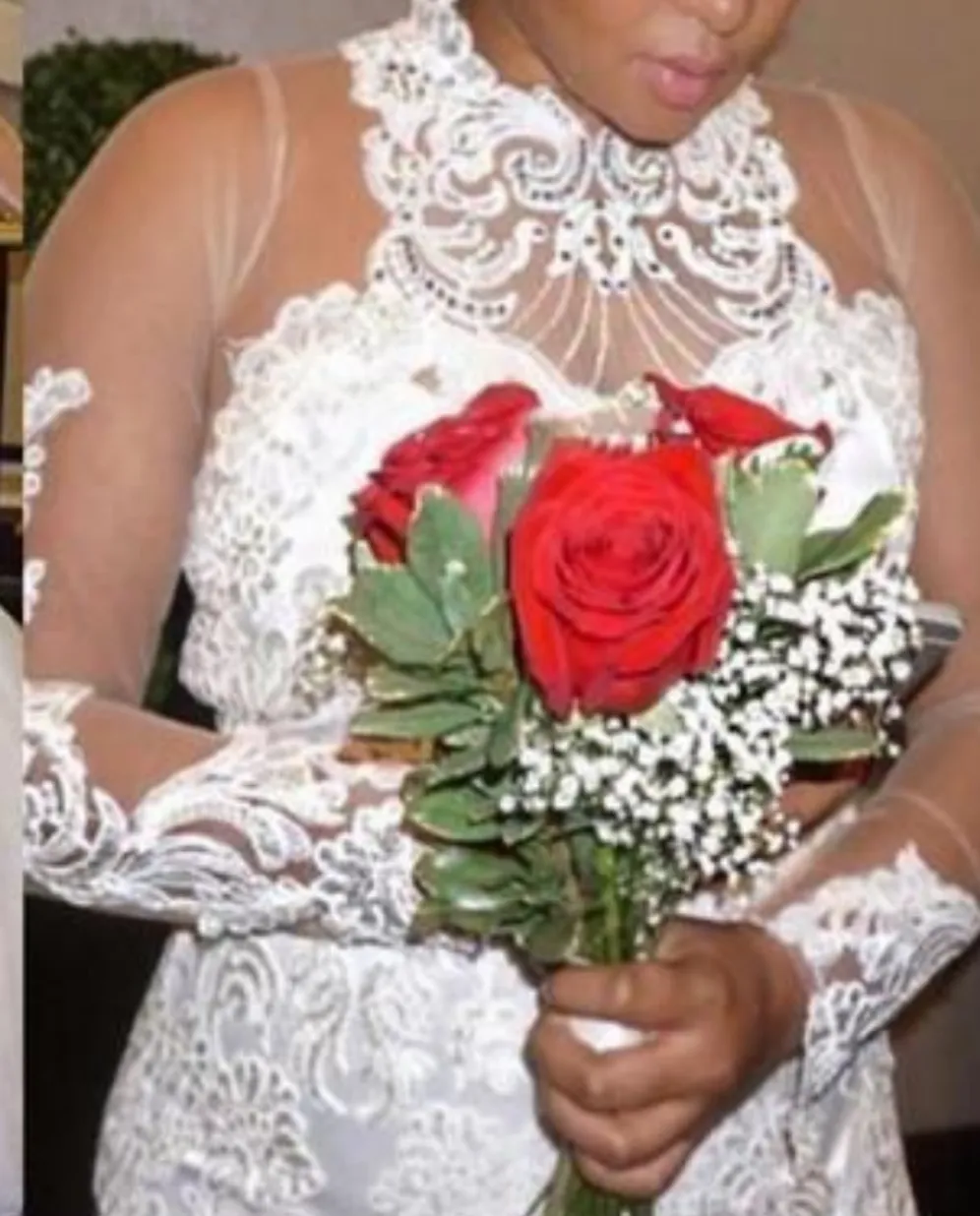 Mermaid Illusion Long Sleeve wedding gown Beaded Plus Size Bridal Gown