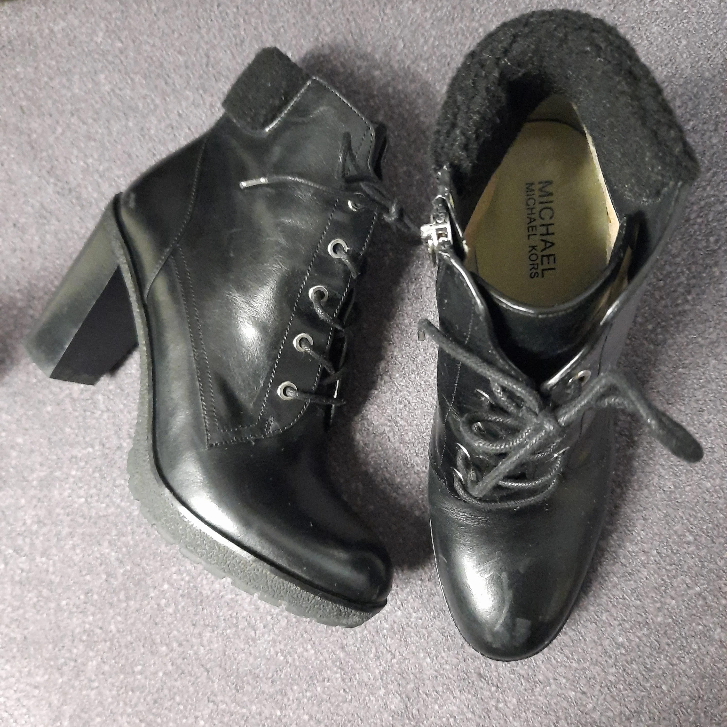 Micheal Kors Black Heel Combat Boot With Rubber Outsole Size 11