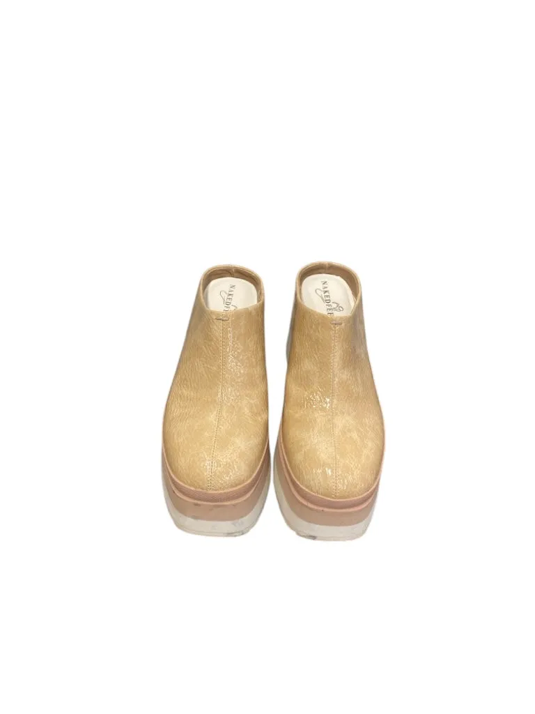 Naked Feet Shoe Size 6.5 Beige Patent Leather Slip On Clog Flatform Shoes