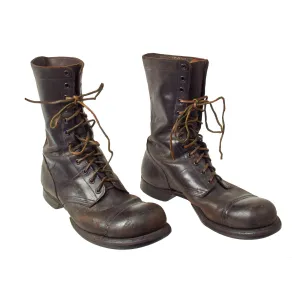 Original U.S. WWII Service Used Airborne Paratrooper Brown Leather Jump Boots by Corcoran - Size 11½ E
